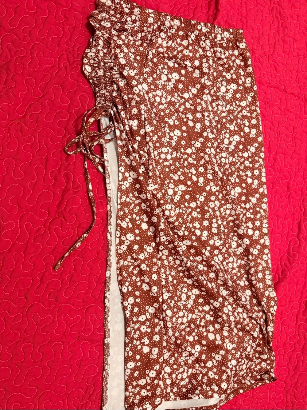 Women's Brown Floral Sleep Skirt. Split up leg( adjustable)